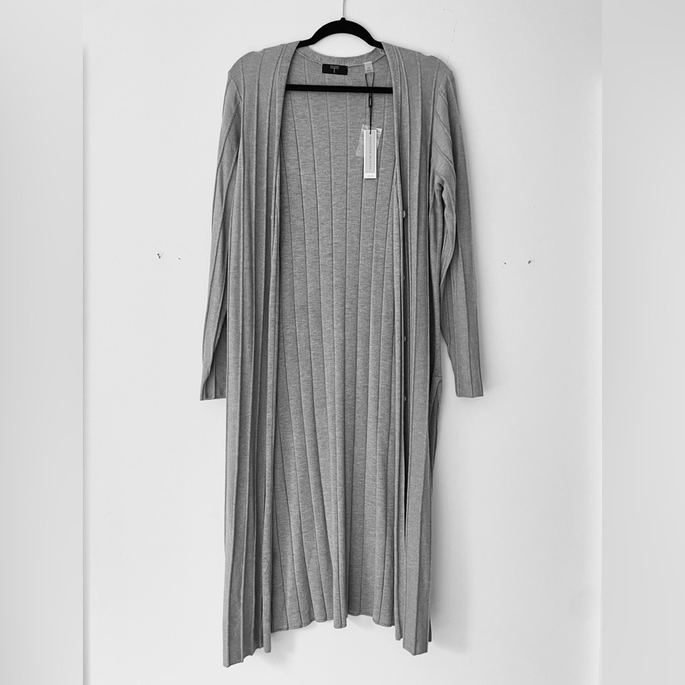 Tahari Women’s Light Gray Long Duster Cardigan New With Tags NWT Size L